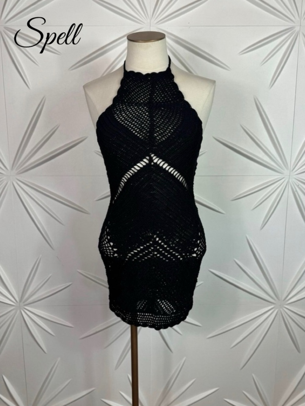 Spell Rare Gem 💎 Crochet Palm Springs Halter Dress In Black Size: S/M 🖤